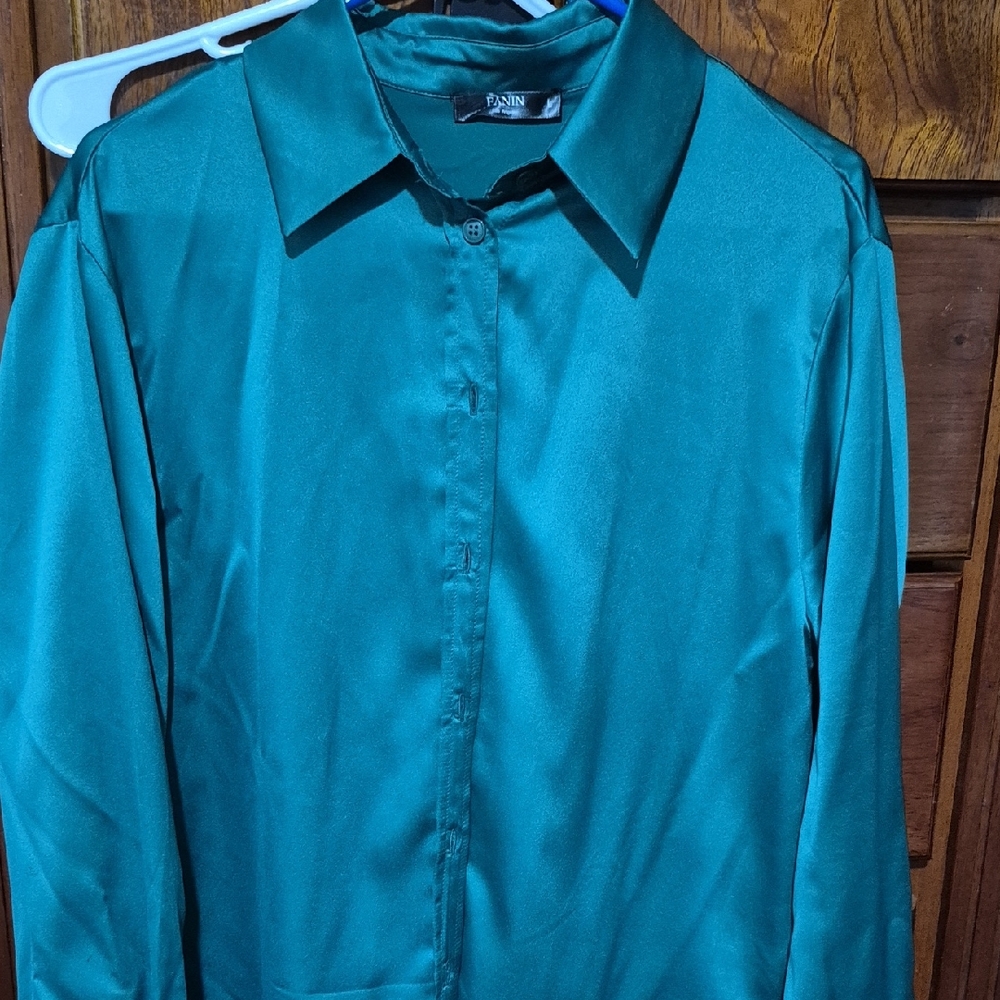Elegant Teal Satin Blouse
